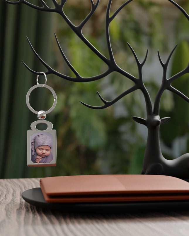 Personalized Rectangle Photo Keyring, Custom Photo Keychain, Memory Key Tag, Gift for Mom, Baby Keepsake.