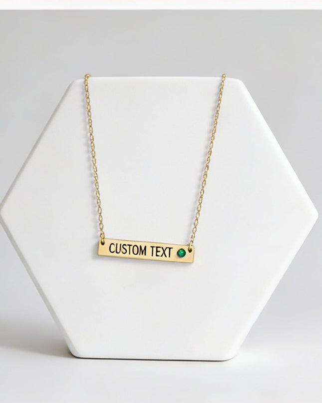 18K Gold PVD Stainless Steel Bar Birthstone Necklace (no photo Only text)