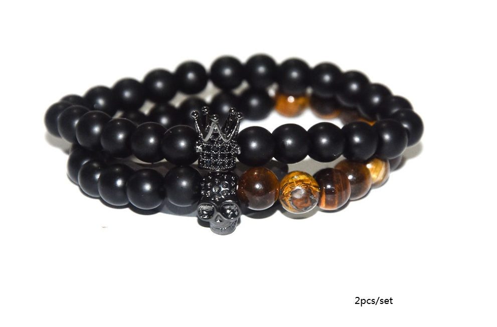 Crown skull bracelet stone men's beaded bracelet
