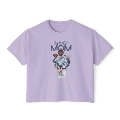 Super Mom Women's Boxy Tee, Gift for Moms, Casual Top, Mother's Day