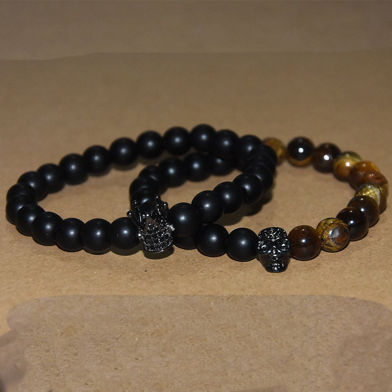 Crown skull bracelet stone men's beaded bracelet