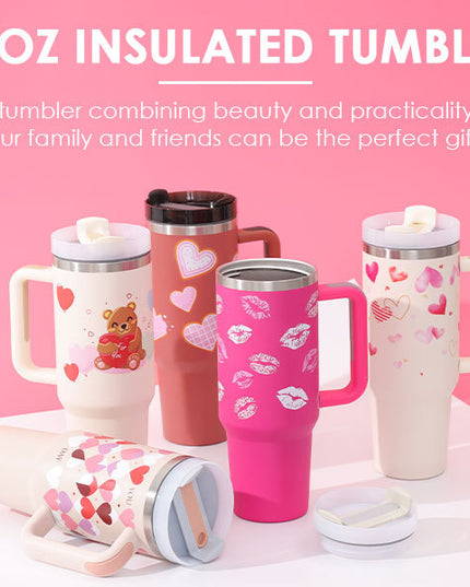 40 Oz Tumbler With Handle Straw Insulated, Stainless Steel Spill Proof Vacuum   For Car Gym Office Travel (No photo)