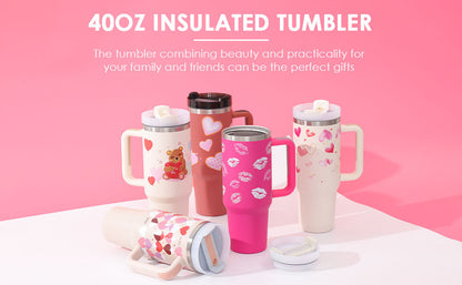 40 Oz Tumbler With Handle Straw Insulated, Stainless Steel Spill Proof Vacuum   For Car Gym Office Travel (No photo)