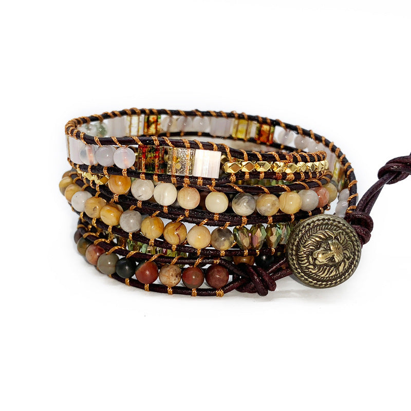 Five-layer woven natural stone bracelet crystal beaded handmade bracelet