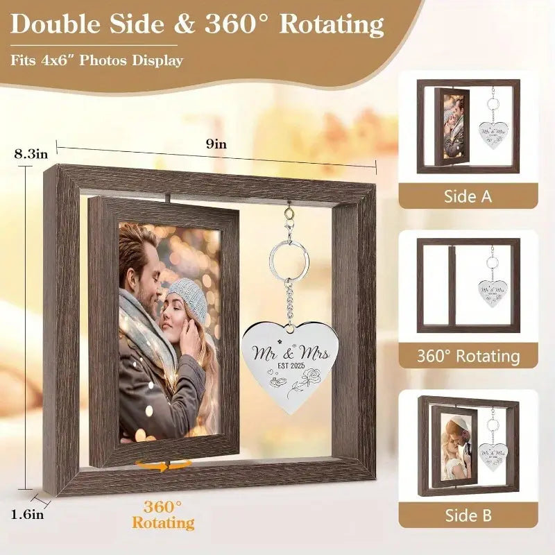 Mr & Mrs Wedding Photo Frame - Vintage Style Artificial Wood Tabletop Display with Heart-Shaped Design, Ideal for Bridal Shower & Wedding Celebration Gifts