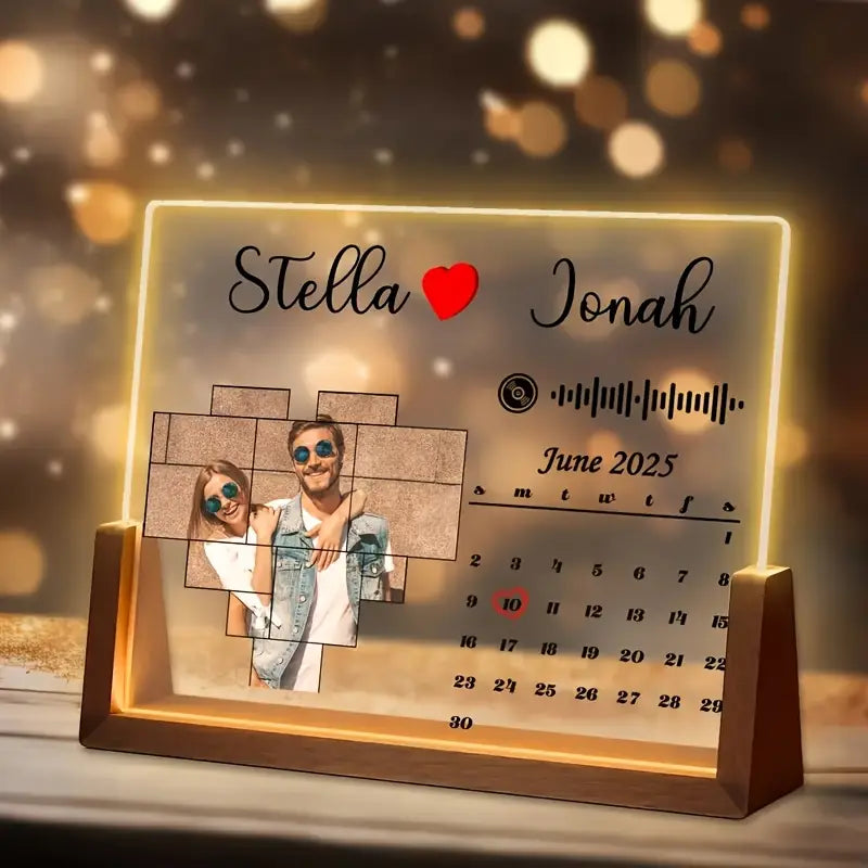 2D Flat, 1pc Personalized Acrylic Nightlight Photo Frame with Custom Photos & Music – Romantic USB-Powered Gift for Couples,