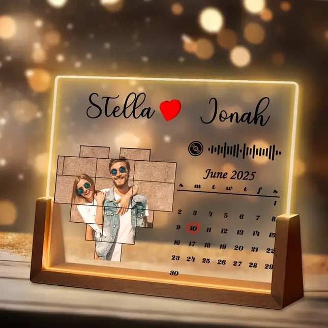 2D Flat, 1pc Personalized Acrylic Nightlight Photo Frame with Custom Photos & Music – Romantic USB-Powered Gift for Couples,