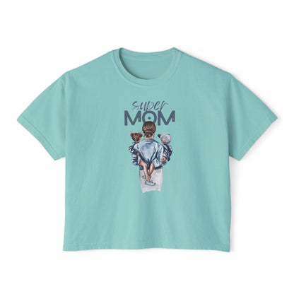 Super Mom Women's Boxy Tee, Gift for Moms, Casual Top, Mother's Day