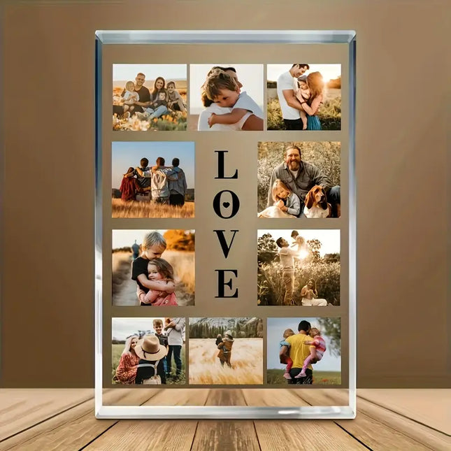 Customizable Photo Collage Acrylic Plaque -Family Memory Display with Love Sign,, No Electricity Needed