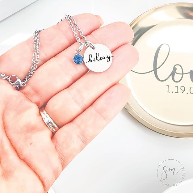 Birthstone Name Necklace Personalized Gifts for Women Jewelry