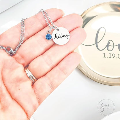 Birthstone Name Necklace Personalized Gifts for Women Jewelry