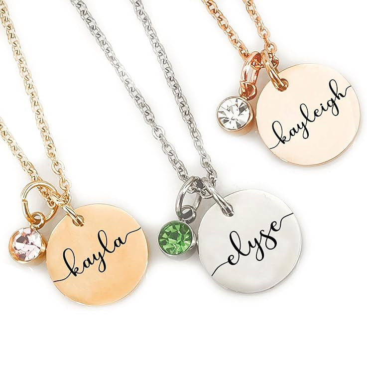 Birthstone Name Necklace Personalized Gifts for Women Jewelry
