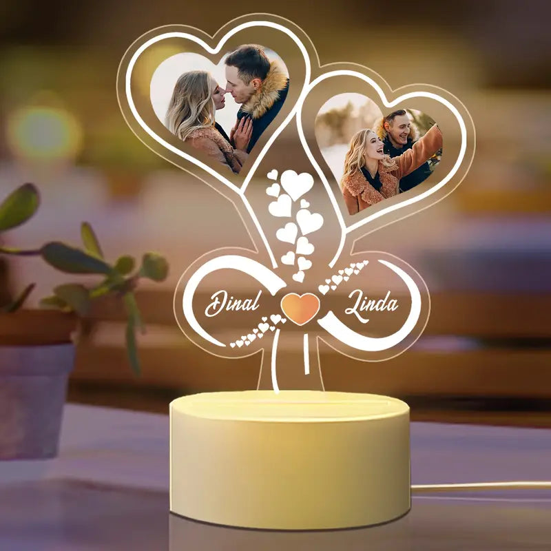 Customized Infinity Heart Night Light with Photo Frame, Weddings, Anniversaries, Romantic