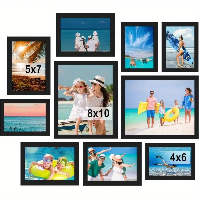10 Pack Picture s Collage Wall Decor, Gallery Wall Set for Tabletop or Wall Mounting Display, Multi Size with Two 8x10, Four 5x7, and Four 4x6 Photo s, Black