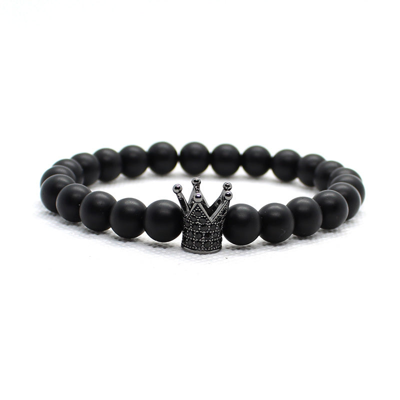 Crown skull bracelet stone men's beaded bracelet