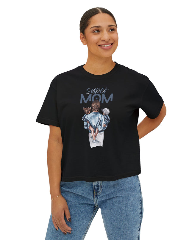Super Mom Women's Boxy Tee, Gift for Moms, Casual Top, Mother's Day