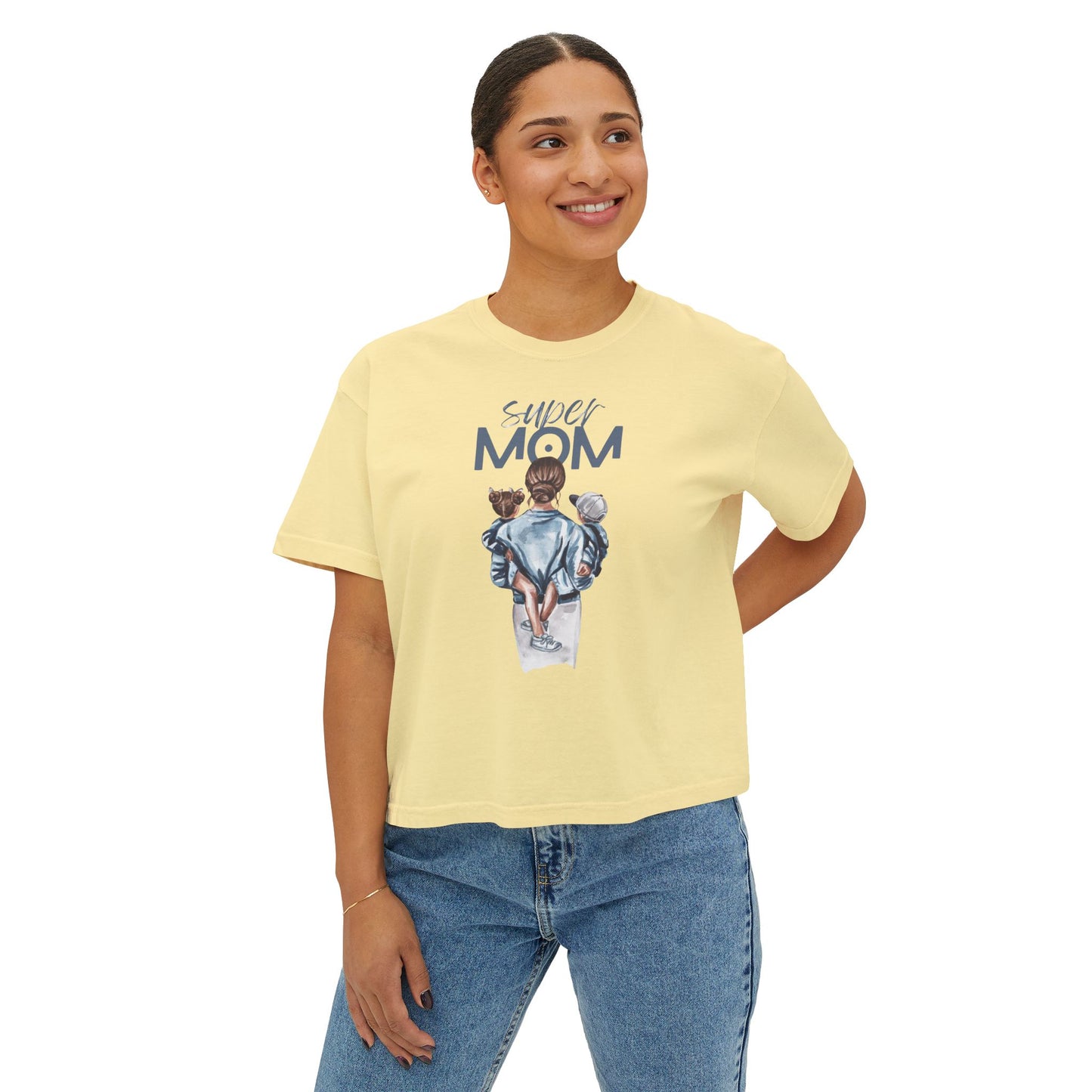 Super Mom Women's Boxy Tee, Gift for Moms, Casual Top, Mother's Day
