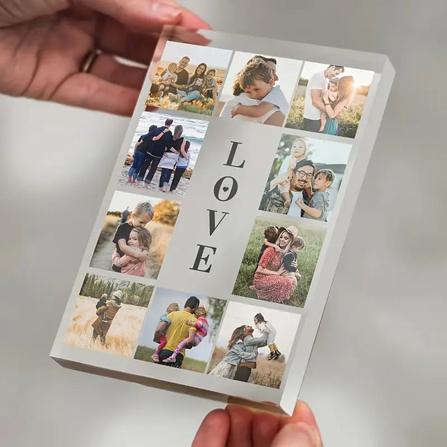 Customizable Photo Collage Acrylic Plaque -Family Memory Display with Love Sign,, No Electricity Needed