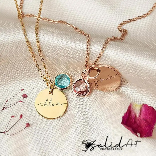 Birthstone Name Necklace Personalized Gifts for Women Jewelry