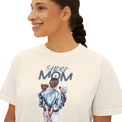 Super Mom Women's Boxy Tee, Gift for Moms, Casual Top, Mother's Day