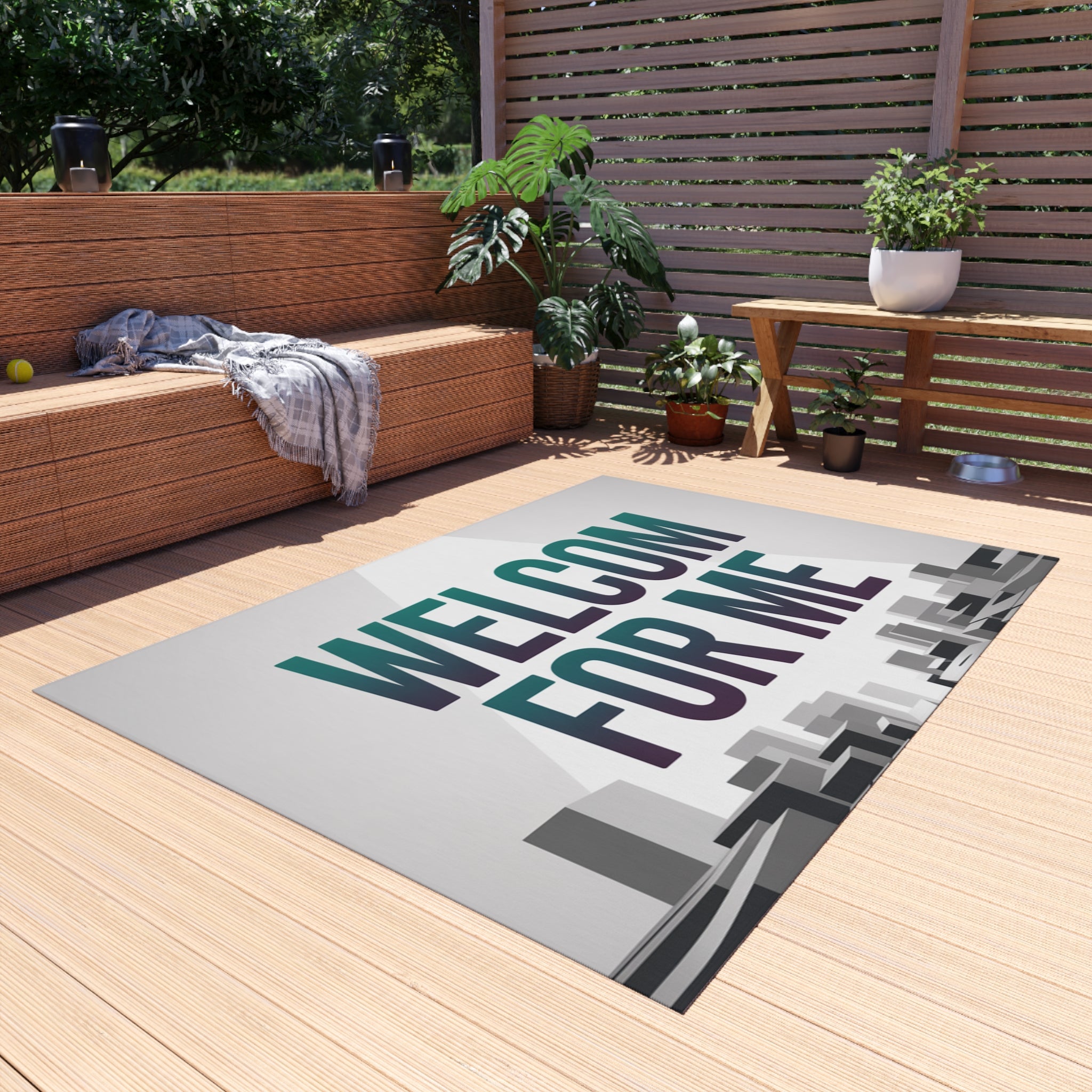 Stylish Outdoor Rug - Welcome For Me, Patio Mat, Garden Decor, Front Porch Welcome Mat, Modern Outdoor Living