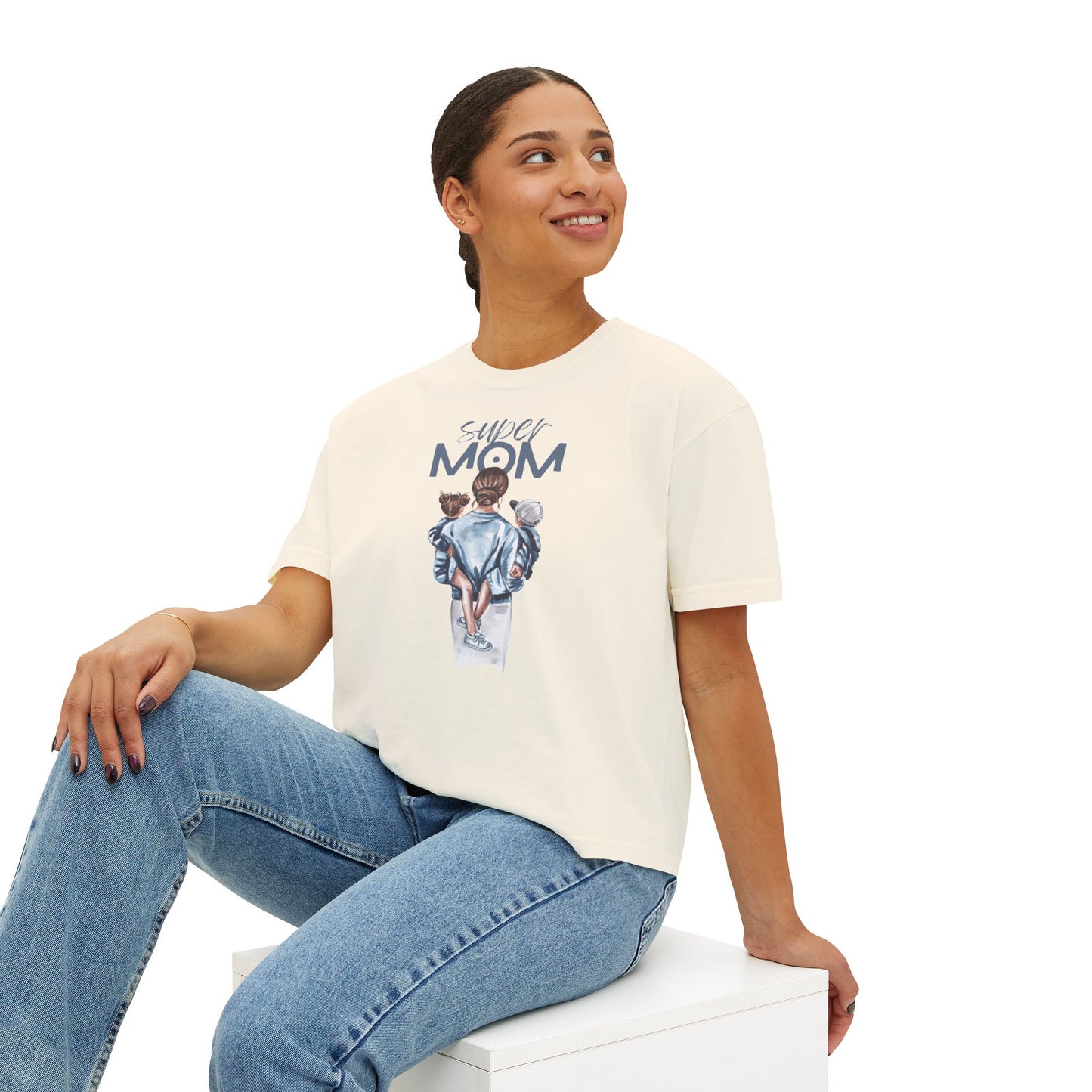 Super Mom Women's Boxy Tee, Gift for Moms, Casual Top, Mother's Day
