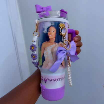 40oz Personalized Photo Tumbler with Charms (3 or 4photos only)