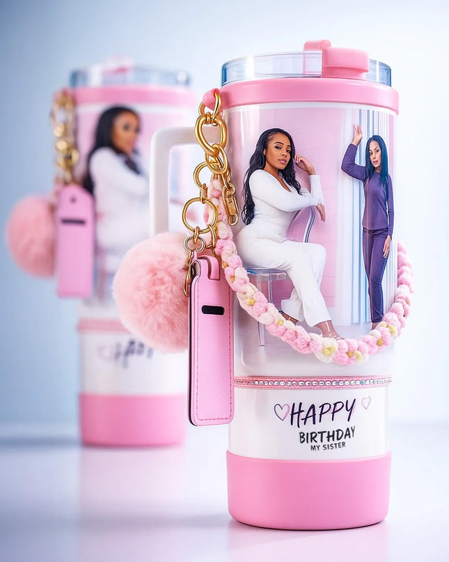 40oz Personalized Photo Tumbler with Charms (3 or 4photos only)