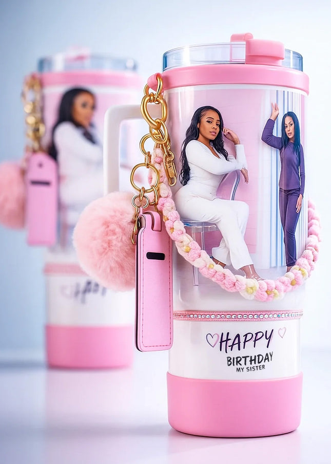 40oz Personalized Photo Tumbler with Charms (3 or 4photos only)