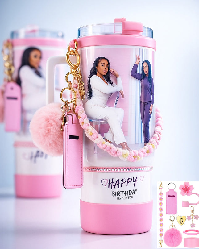 40oz Personalized Photo Tumbler with Charms (3 or 4photos only)