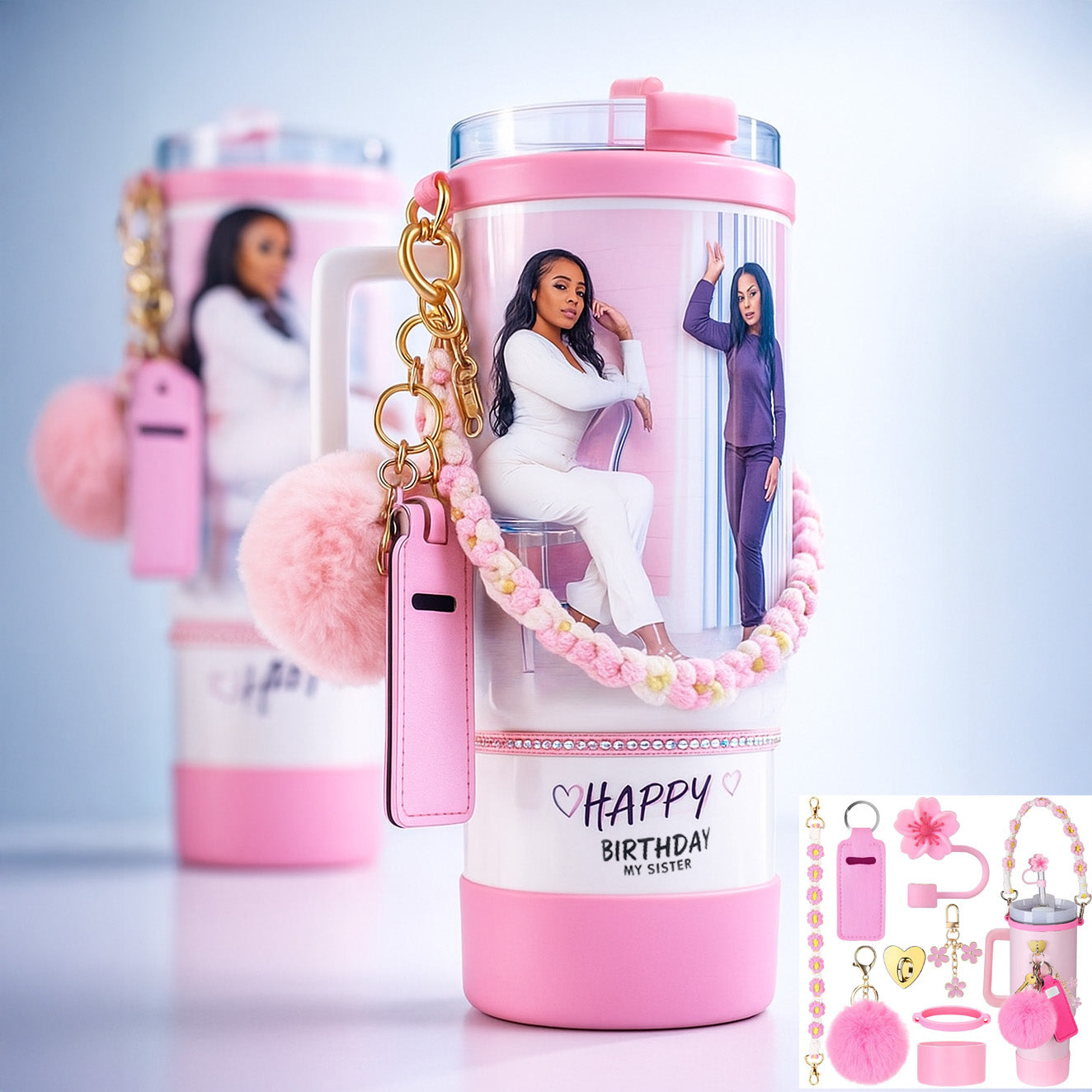 40oz Personalized Photo Tumbler with Charms (3 or 4photos only)