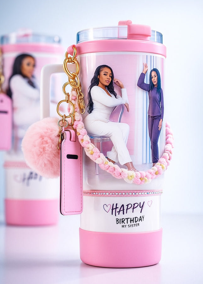40oz Personalized Photo Tumbler with Charms (3 or 4photos only)