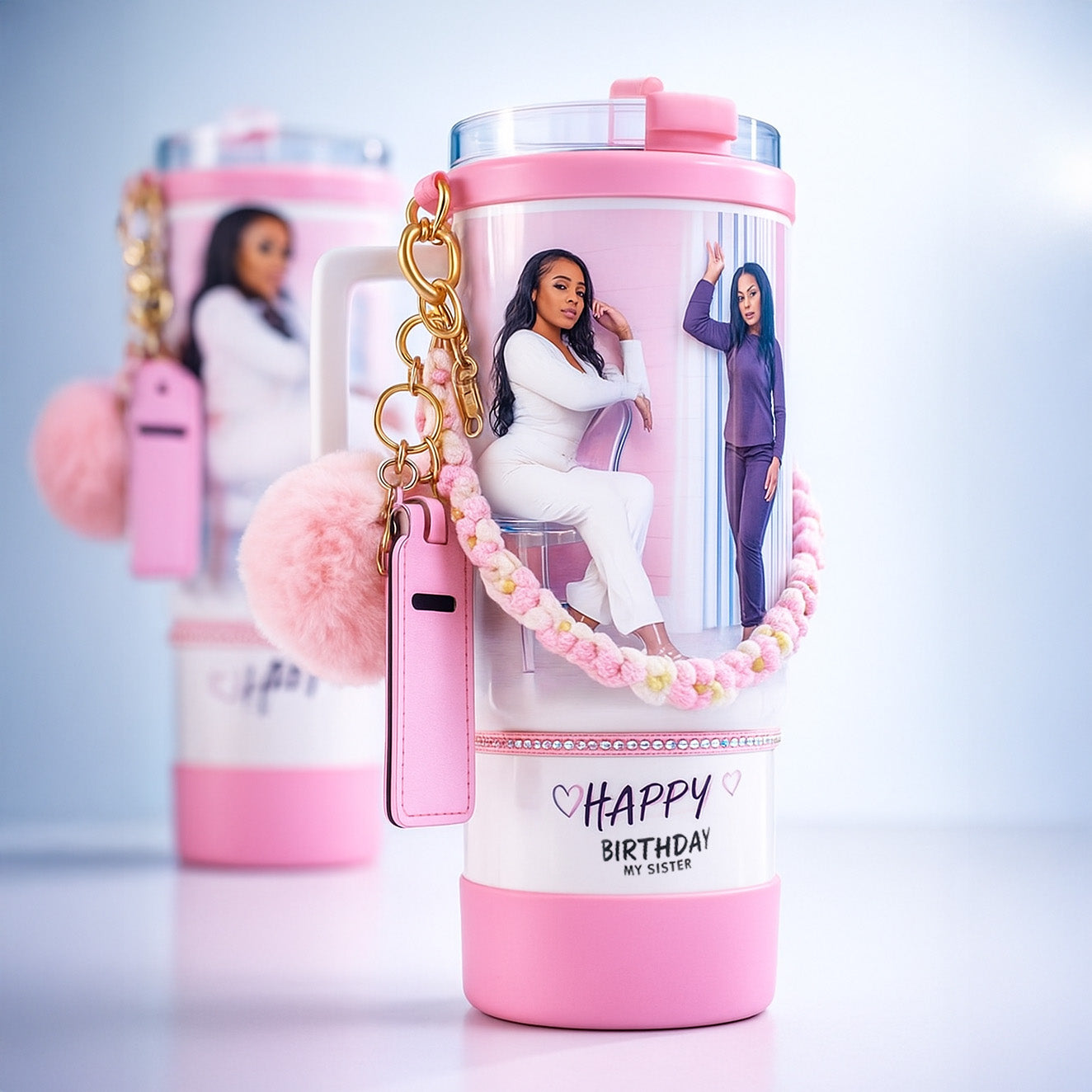 40oz Personalized Photo Tumbler with Charms (3 or 4photos only)