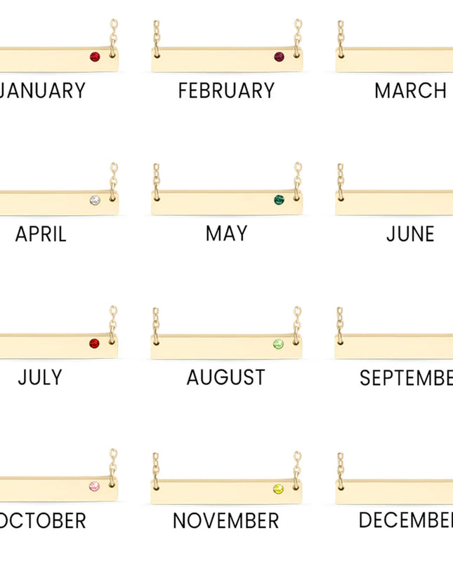 18K Gold PVD Stainless Steel Bar Birthstone Necklace (no photo Only text)