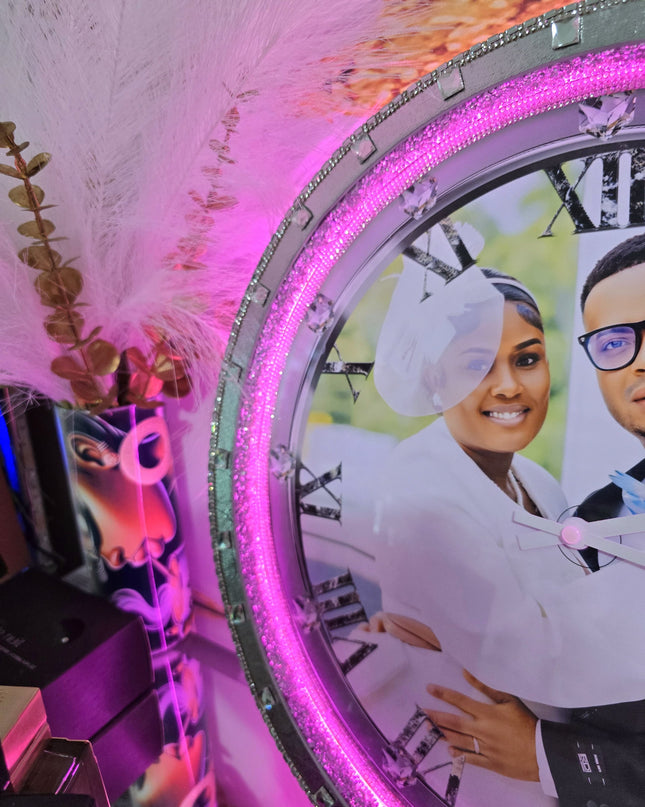 Custom Photo Wall Clock with LED Lights – A Timeless Memory” (Size 11x16)