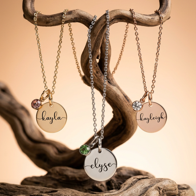 Birthstone Name Necklace Personalized Gifts for Women Jewelry