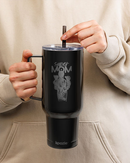 Super Mom Insulated Tumbler - 40oz Stainless Steel Cup for Coffee, Travel, Gifts, Personalization, Engraved Designs