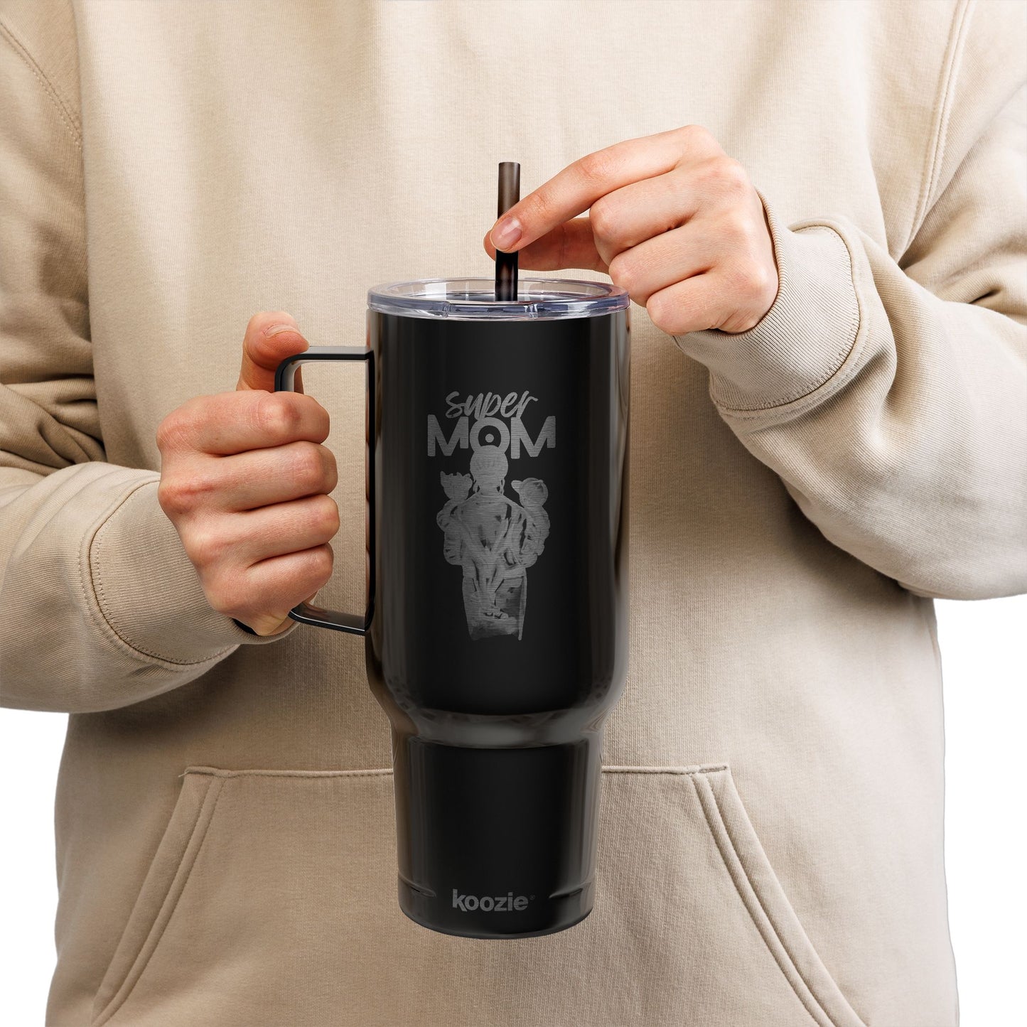 Super Mom Insulated Tumbler - 40oz Stainless Steel Cup for Coffee, Travel, Gifts, Personalization, Engraved Designs
