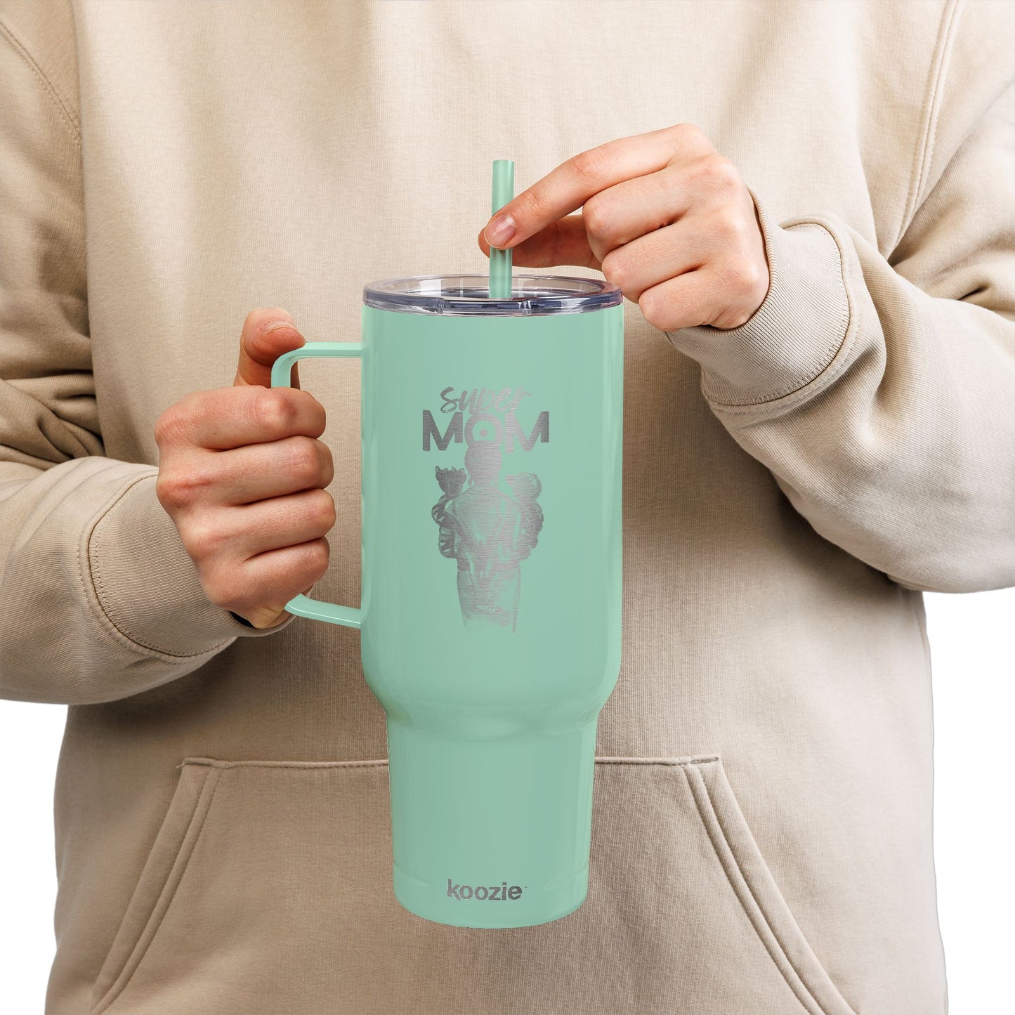 Super Mom Insulated Tumbler - 40oz Stainless Steel Cup for Coffee, Travel, Gifts, Personalization, Engraved Designs
