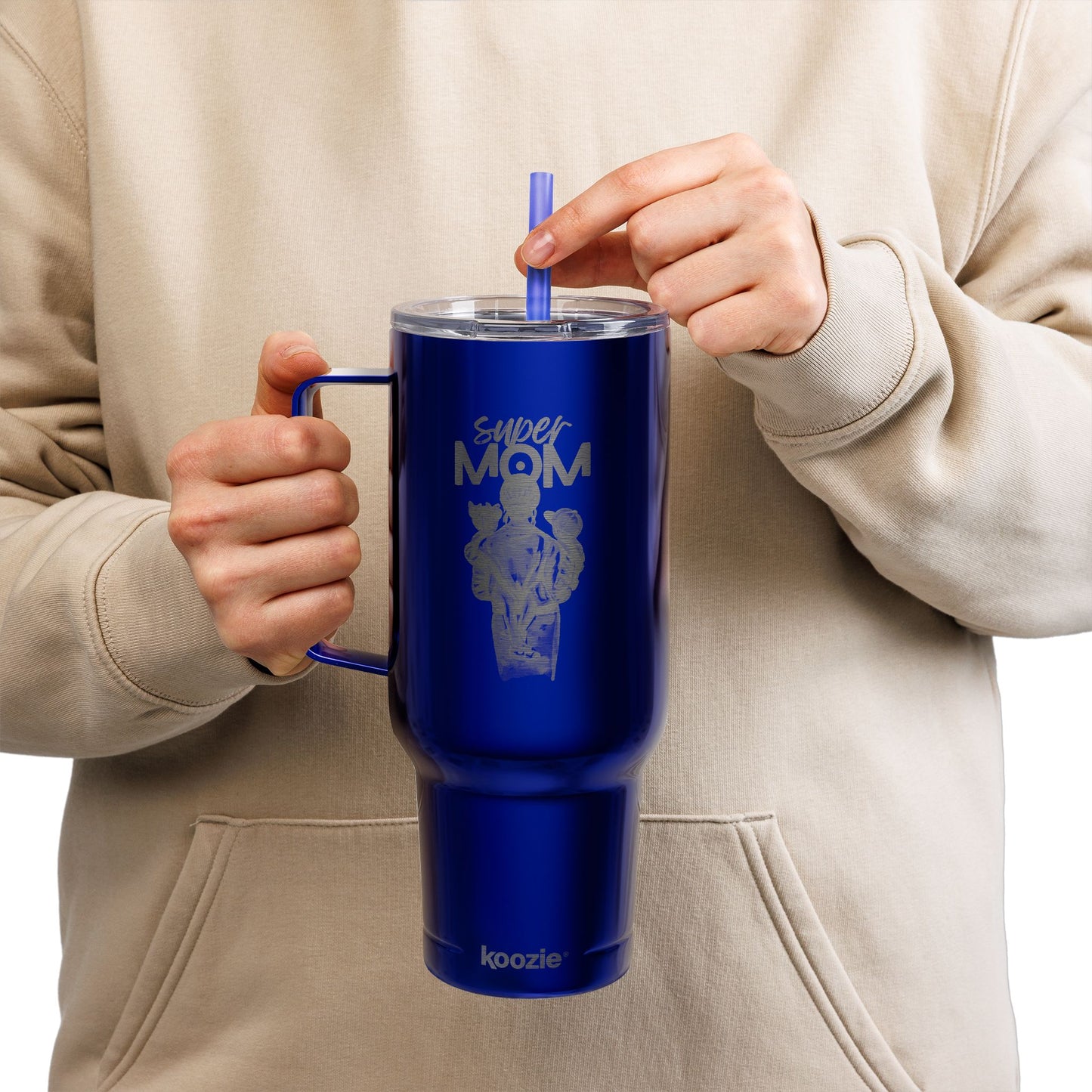 Super Mom Insulated Tumbler - 40oz Stainless Steel Cup for Coffee, Travel, Gifts, Personalization, Engraved Designs