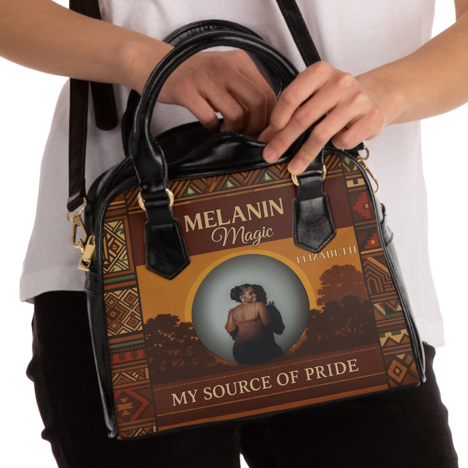 Melanin Magic Shoulder Handbag - My Source of Pride, Vintage Inspired Purse, Black Empowerment Bag, Cultural Tote, Gift for Women