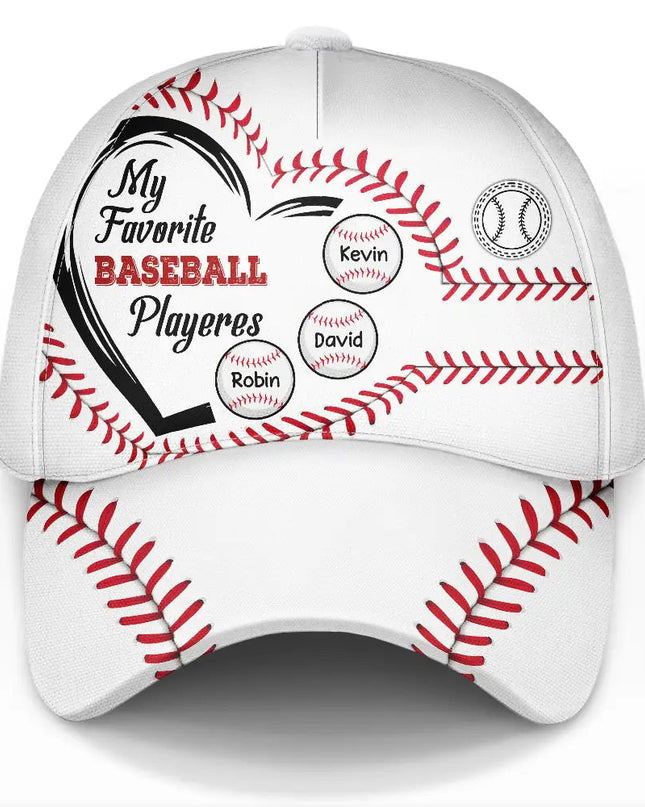 Personalized Classic Cap featuring 'My Favorite Baseball Players' design, polyester and cotton fabric, adjustable fit.