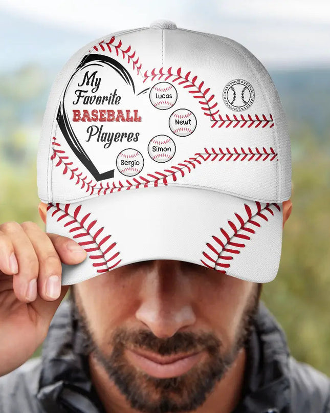 Personalized baseball cap, "My Favorite Baseball Players" design, adjustable.