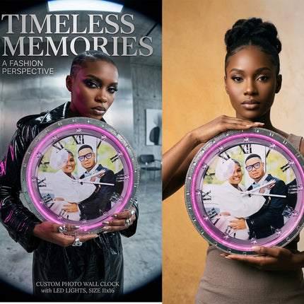 Custom Photo Wall Clock with LED Lights – A Timeless Memory” (Size 11x16)