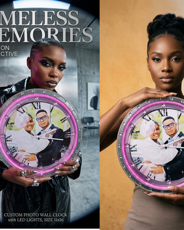 Custom Photo Wall Clock with LED Lights – A Timeless Memory” (Size 11x16)