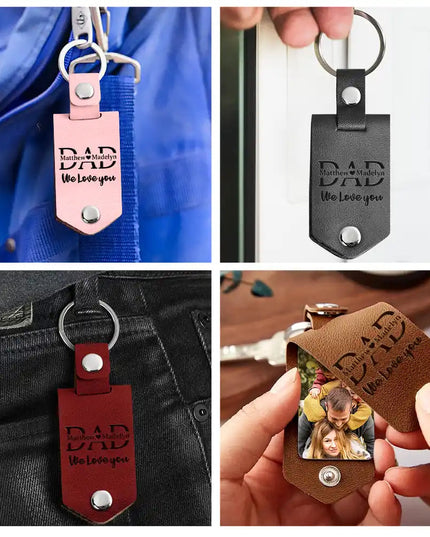 Personalized Leather Keychain - Various Colors and Engraving Options, including 'LEAD'