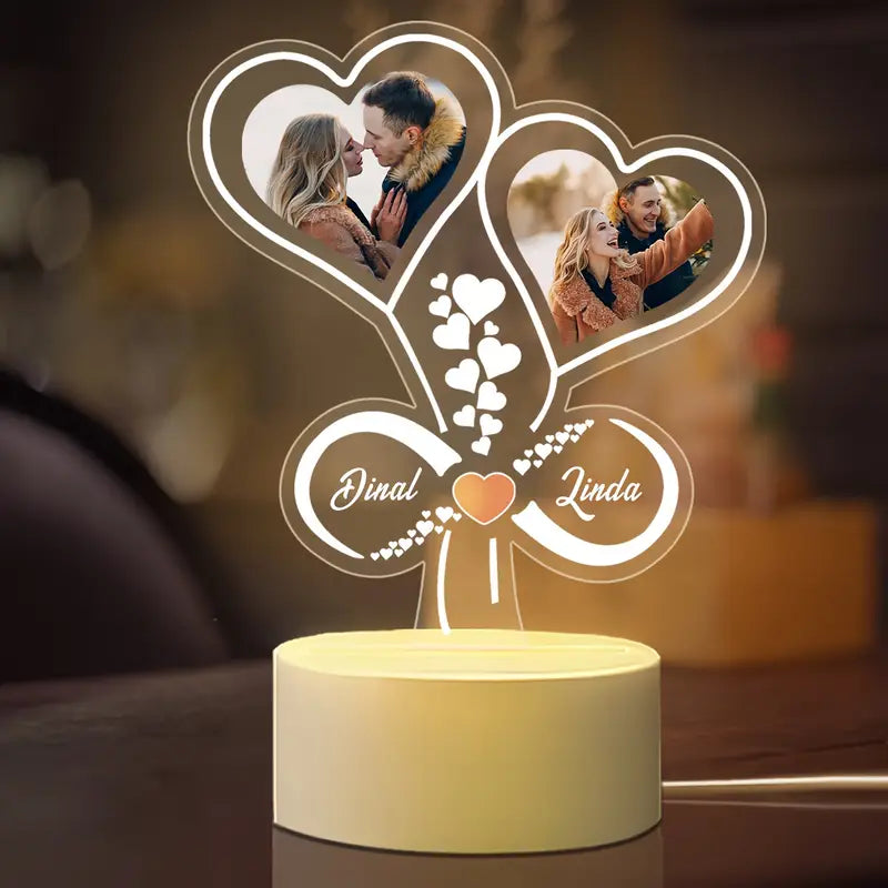 Customized Infinity Heart Night Light with Photo Frame, Weddings, Anniversaries, Romantic