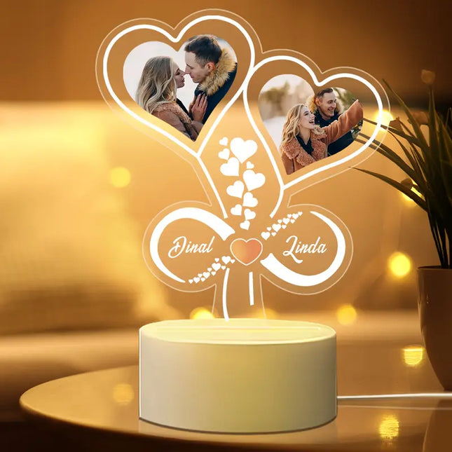 Customized Infinity Heart Night Light with Photo Frame, Weddings, Anniversaries, Romantic