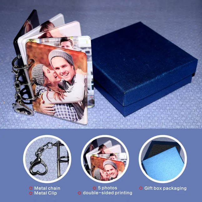 Custom 5-Photo Personalized Acrylic Photo Album with Metal Chain - DIY Dual-Sided Print Memory Book,