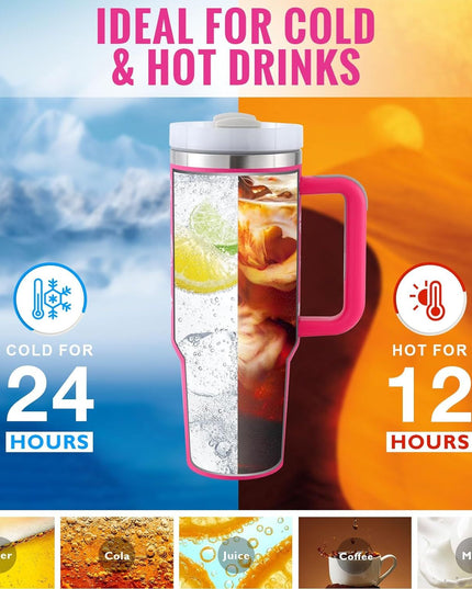 40 Oz Tumbler With Handle Straw Insulated, Stainless Steel Spill Proof Vacuum   For Car Gym Office Travel (No photo)